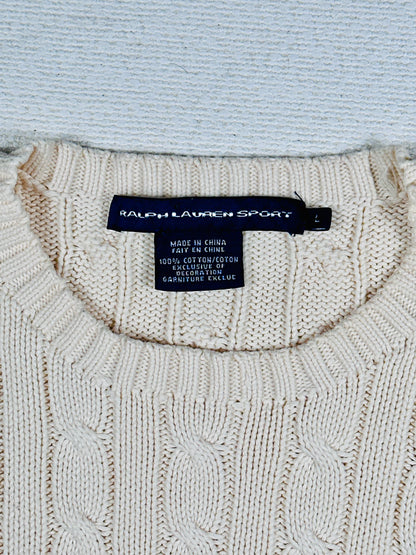 POLO RALPH LAUREN - Pullover bianco panna con trecce