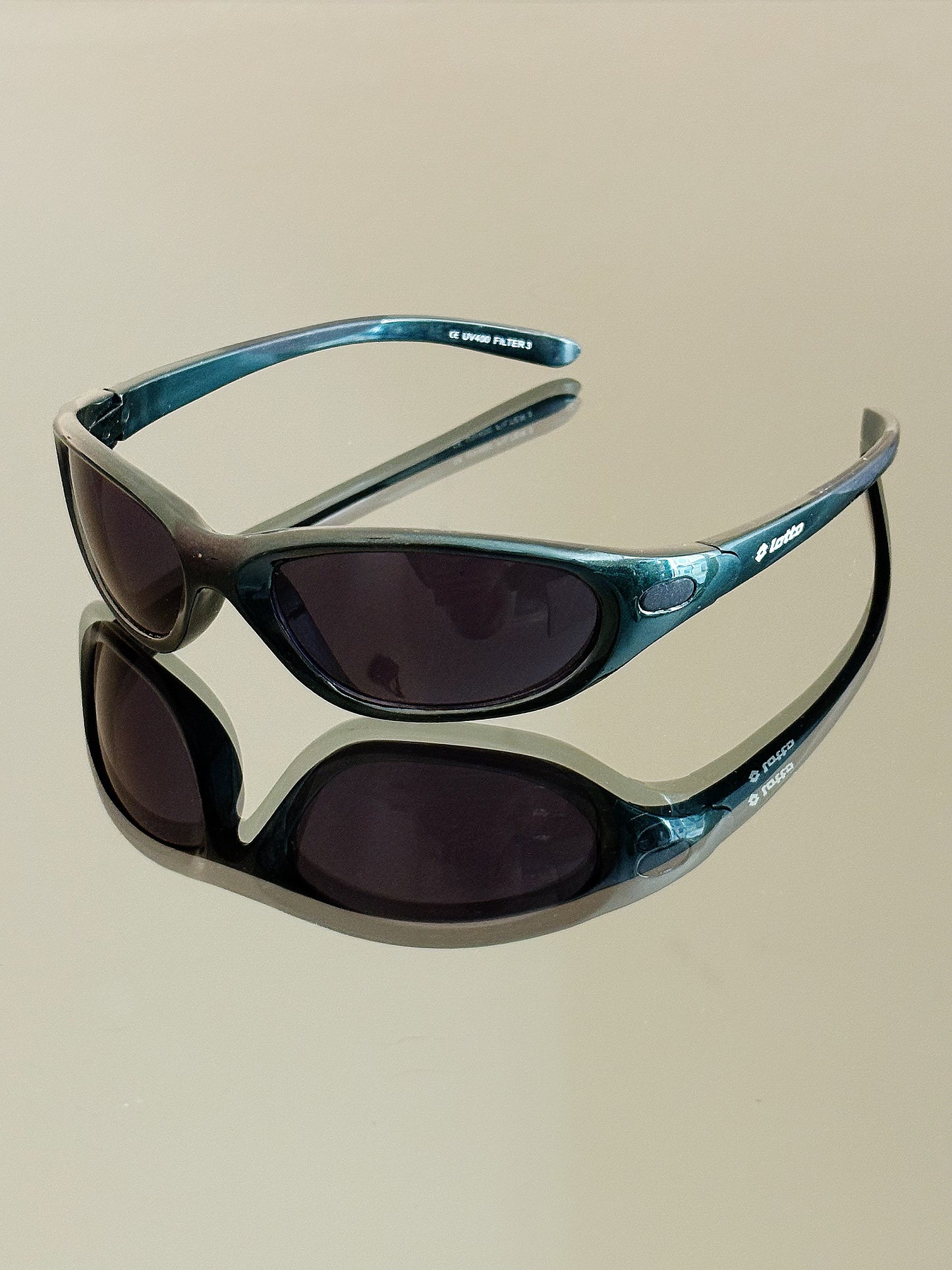 LOTTO - Occhiali da sole vintage sportivi wraparound – Verde petrolio metallizzato – Y2K