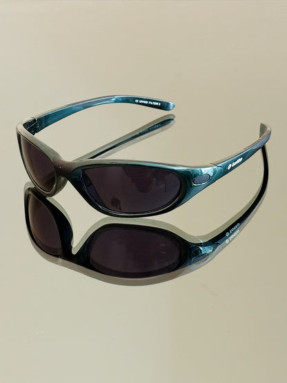 LOTTO - Occhiali da sole vintage sportivi wraparound – Verde petrolio metallizzato – Y2K