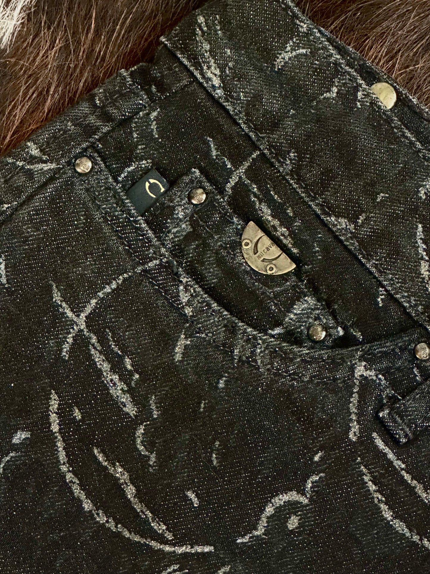 JUST CAVALLI - Pantaloni Black Silver Monogram – Early 2000s