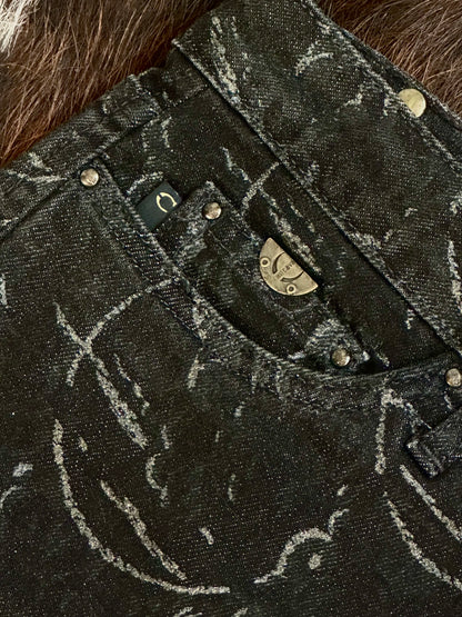 JUST CAVALLI - Pantaloni Black Silver Monogram – Early 2000s