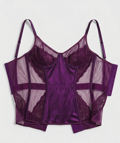 Corsetto vintage in micromesh e pizzo color mora