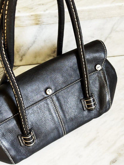 TOD’S - Borsa vintage in pelle nera con cuciture a contrasto