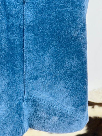 Gonna vintage in vera pelle scamosciata blu