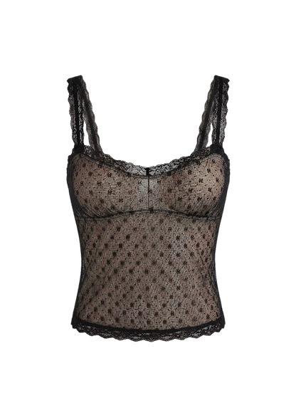 Top sheer mesh nero vintage coquette Y2K