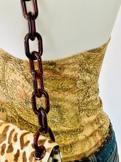 Top Halter Vintage con Stampa Paisley & Anello Gioiello – Anni 2000 Y2K Rodeo Style