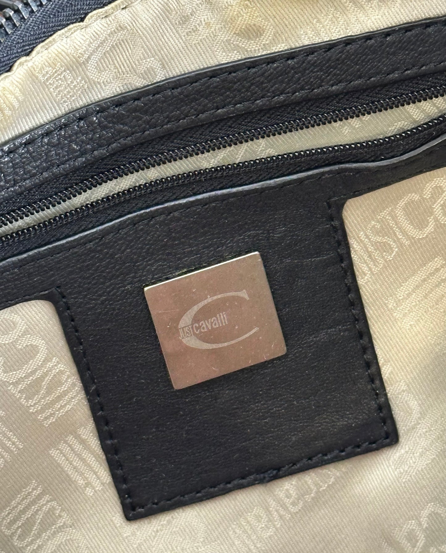 JUST CAVALLI - Borsa hobo a spalla nera borchiata Y2K
