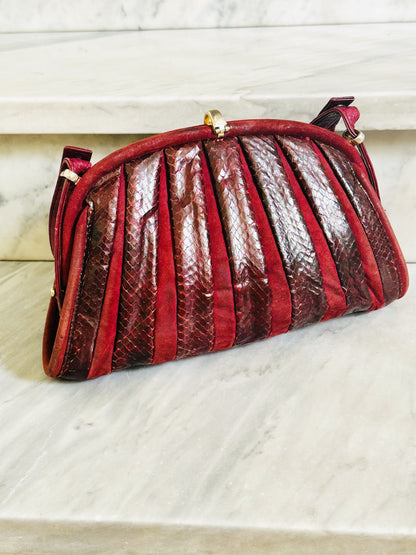 CLUTCH - Borsa vintage in pitone bordeaux dettagli in suede e chiusura gioiello