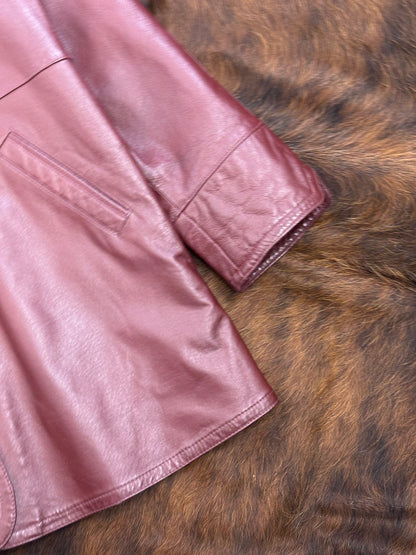 Giacca di pelle Rosso Borgogna con cappuccio e pelliccia