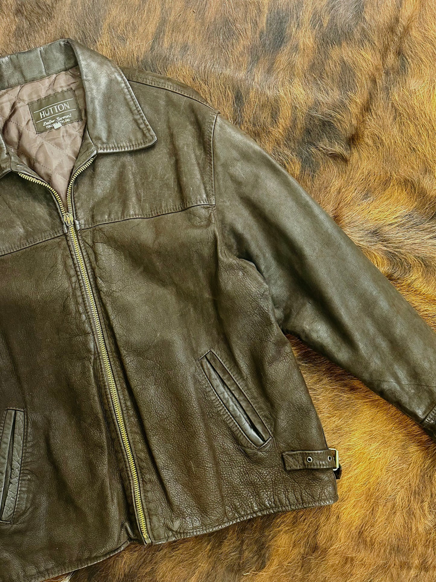 Giacca di pelle marrone Classic Fit