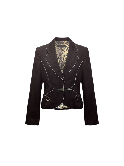 JUST CAVALLI - Blazer nero dettagli animalier e profili a contrasto