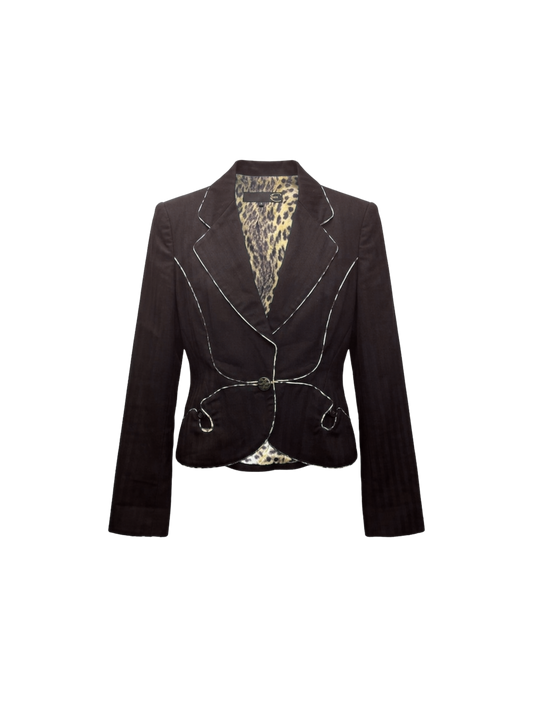 JUST CAVALLI - Blazer nero dettagli animalier e profili a contrasto