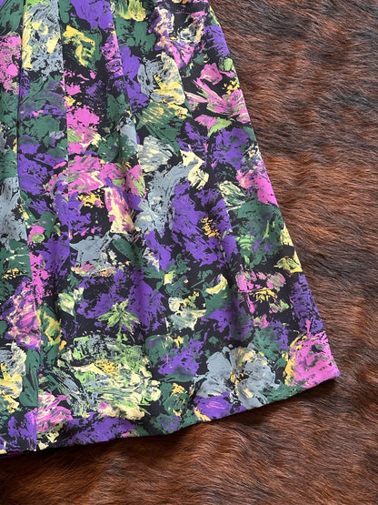 Completo vintage floreale anni ’80/’90 – camicia cropped + gonna plissé