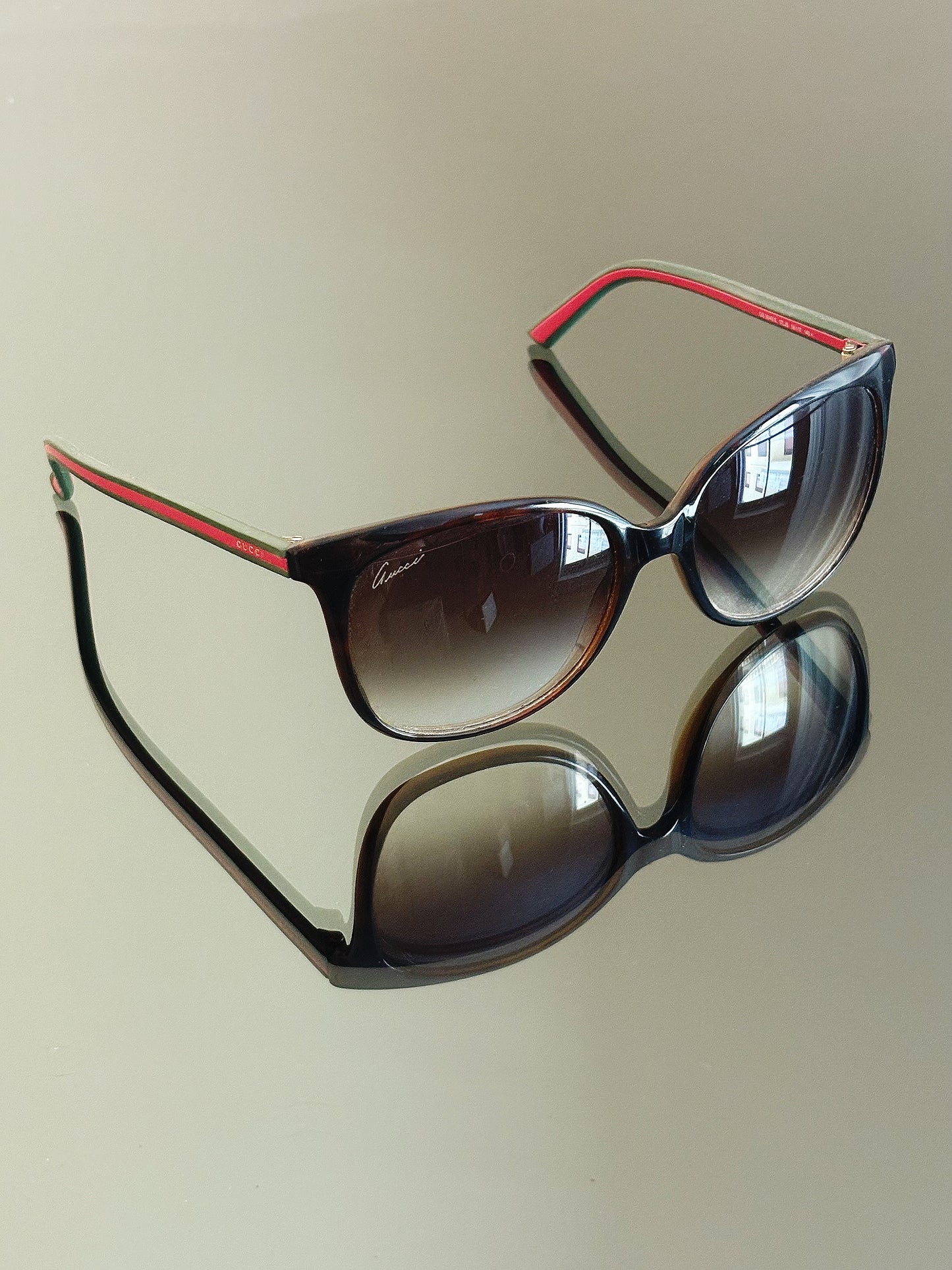 GUCCI - GG 3649/S – Occhiali da sole vintage marroni con Web verde e rosso