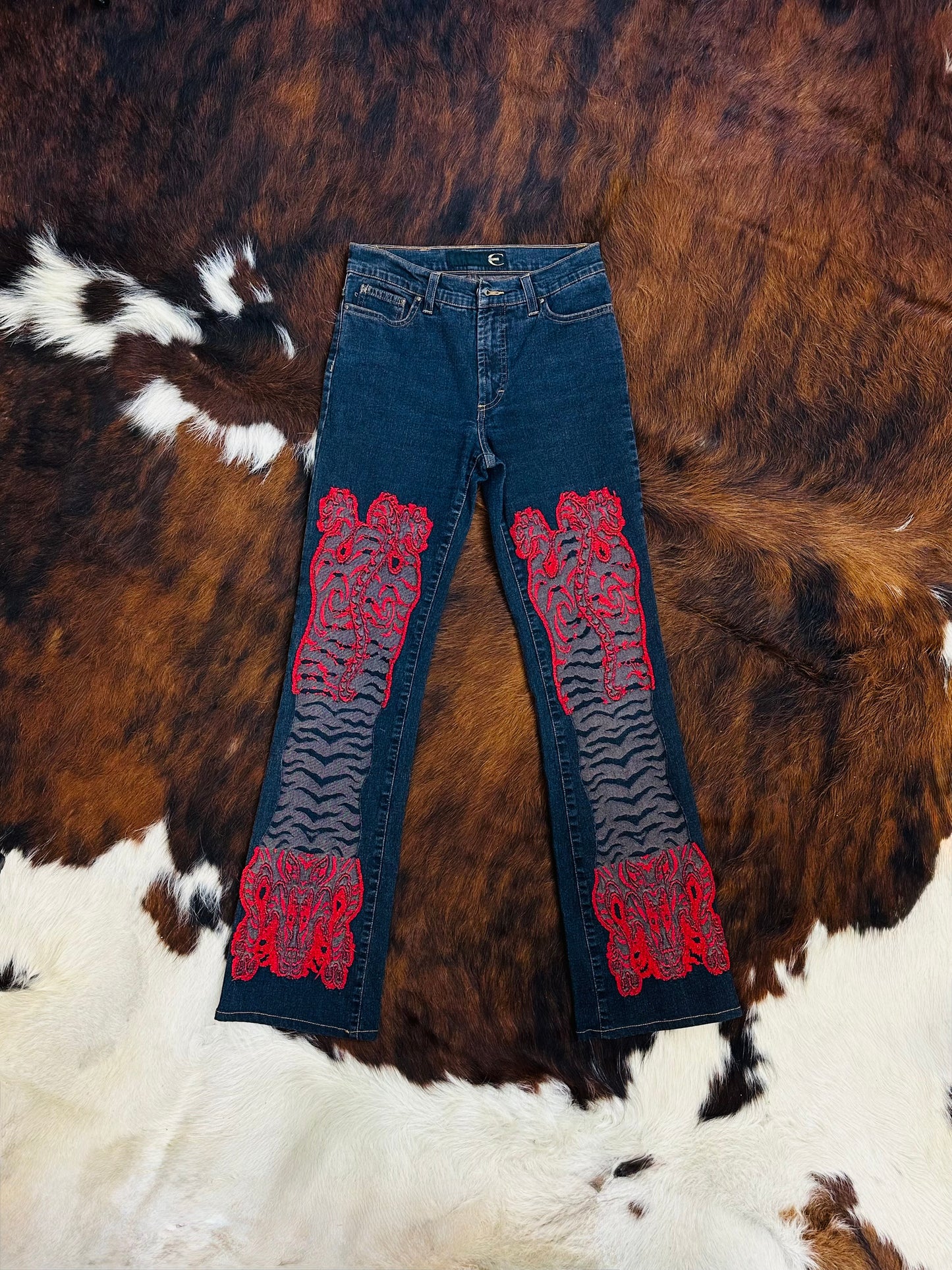 JUST CAVALLI - Pantaloni Red Embroidered Panel – Early 2000s