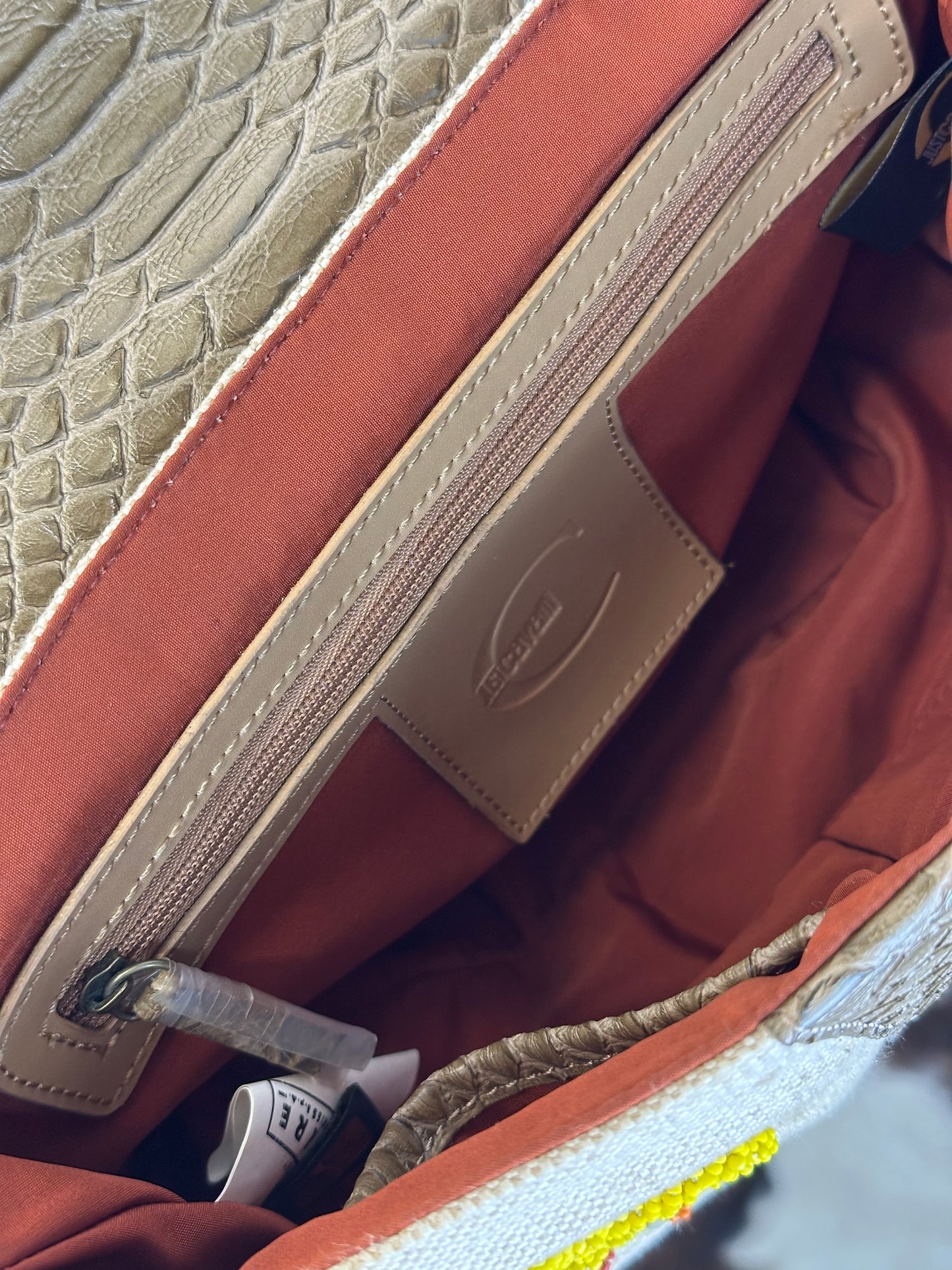 JUST CAVALLI - Borsa hobo-chic Y2K in tessuto ricamato e pelle effetto pitone