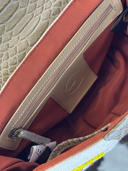JUST CAVALLI - Borsa hobo-chic Y2K in tessuto ricamato e pelle effetto pitone