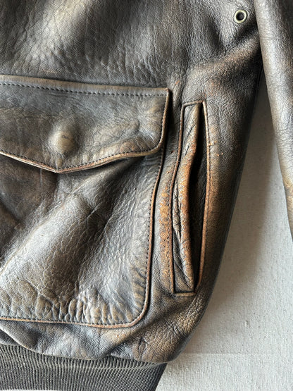 Avirex- Giacca in pelle bomber marrone invecchiato