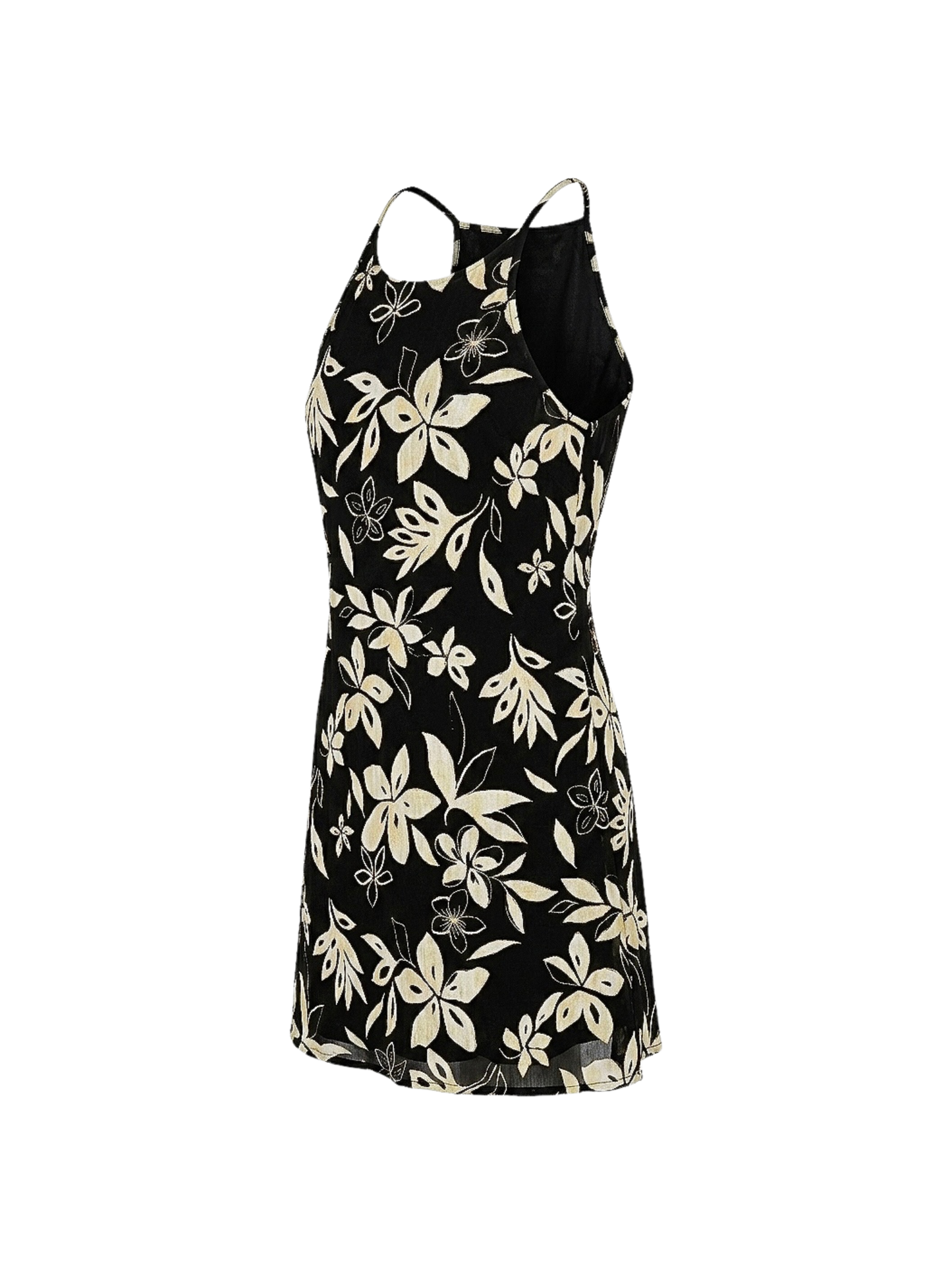 Abito vintage a fiori con spalline incrociate – stampa floreale tropicale