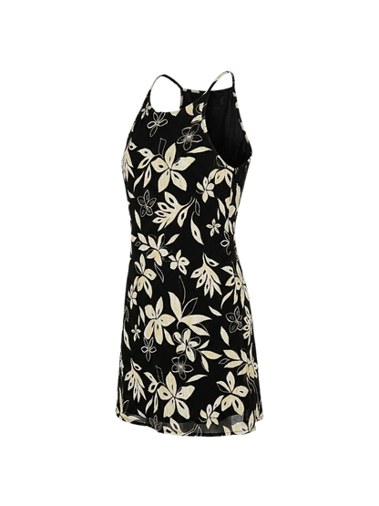 Abito vintage a fiori con spalline incrociate – stampa floreale tropicale