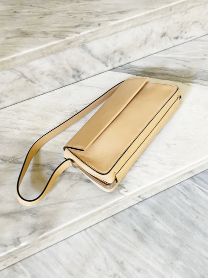 Vintage Structured Leather Shoulder Bag – Beige / Camel