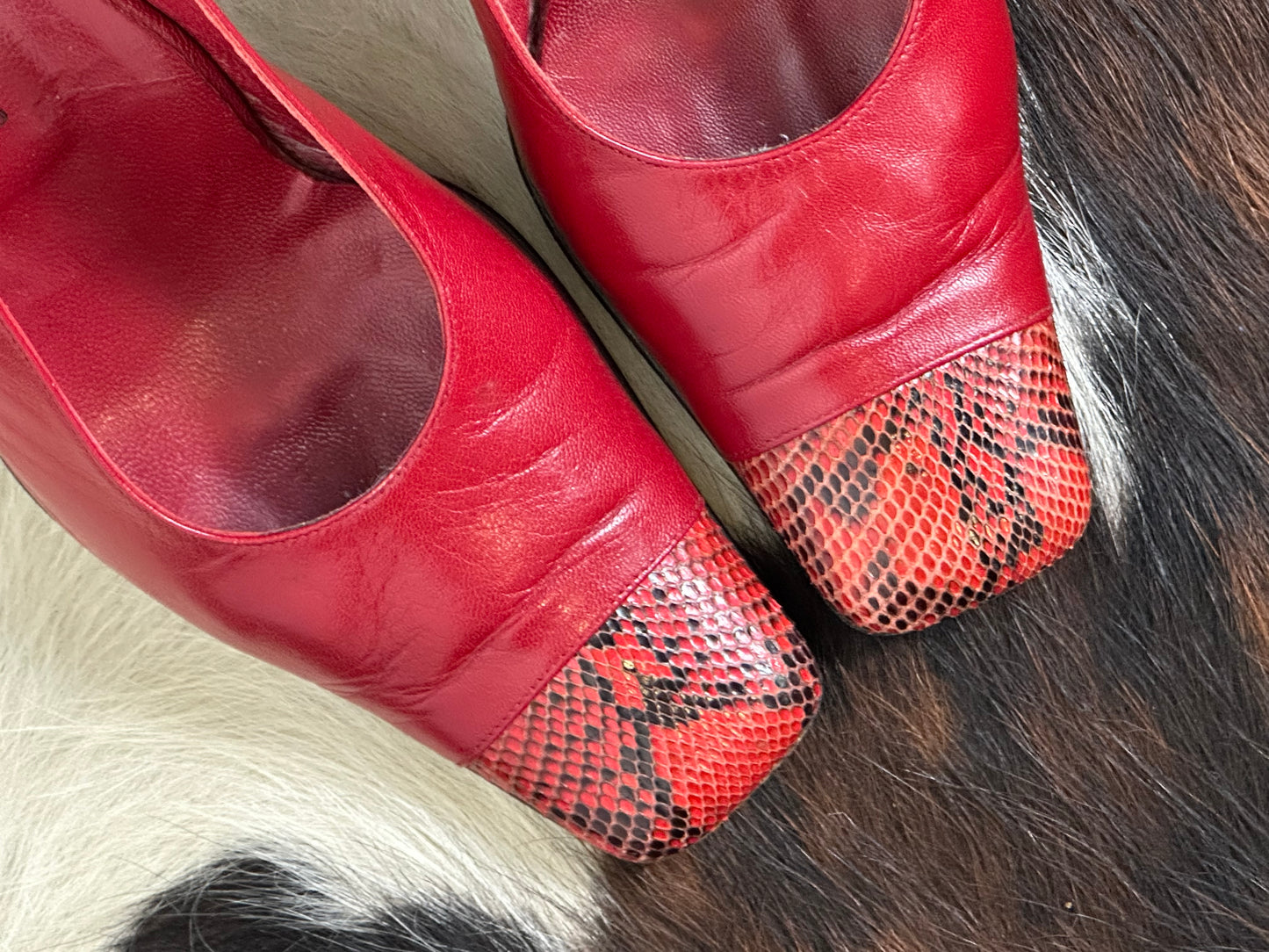 Scarpe Vintage – Slingback in Pelle Rossa con Punta in Pitone | Tg 38