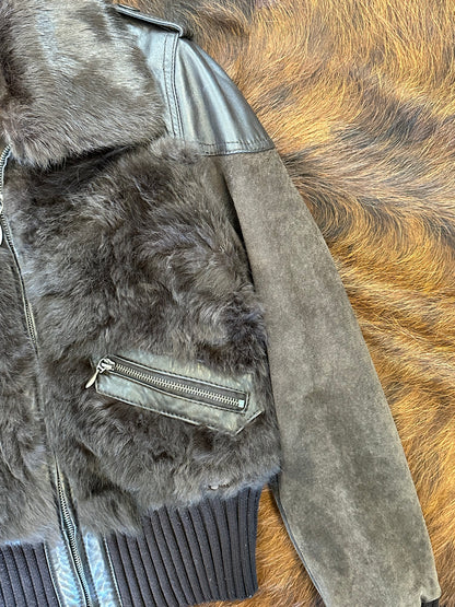 Giacca di pelle aviatore con pelliccia