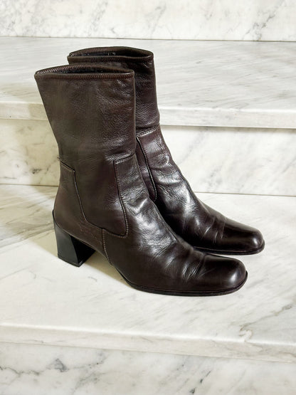 PRADA - Stivaletti Vintage in pelle marrone con tacco | Taglia 37½