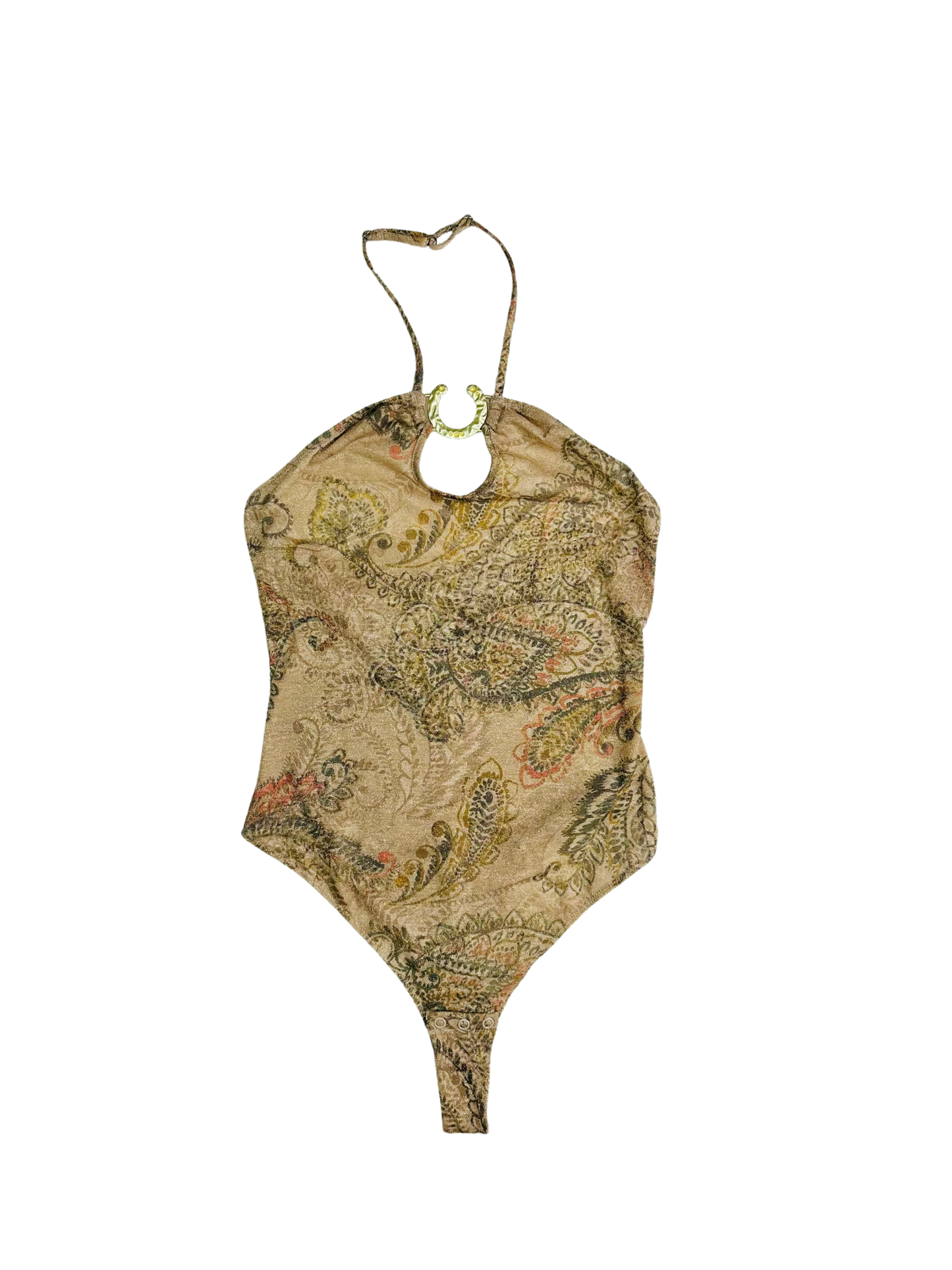 Top Halter Vintage con Stampa Paisley & Anello Gioiello – Anni 2000 Y2K Rodeo Style