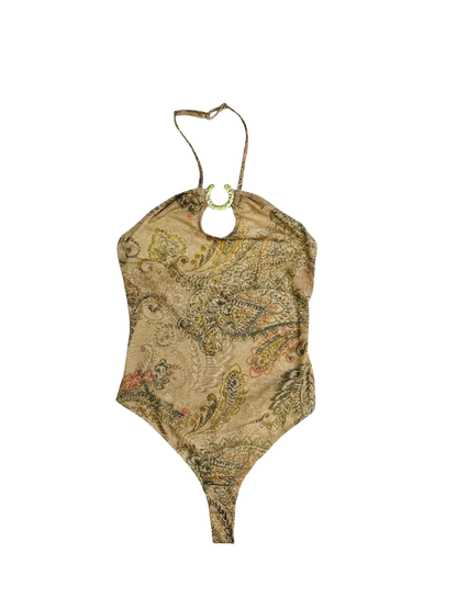 Top Halter Vintage con Stampa Paisley & Anello Gioiello – Anni 2000 Y2K Rodeo Style