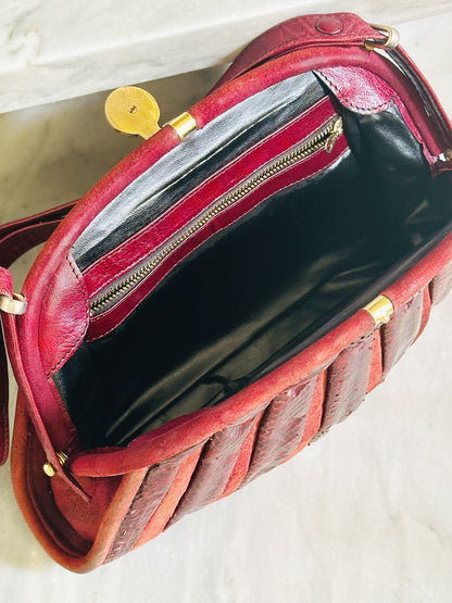 CLUTCH - Borsa vintage in pitone bordeaux dettagli in suede e chiusura gioiello