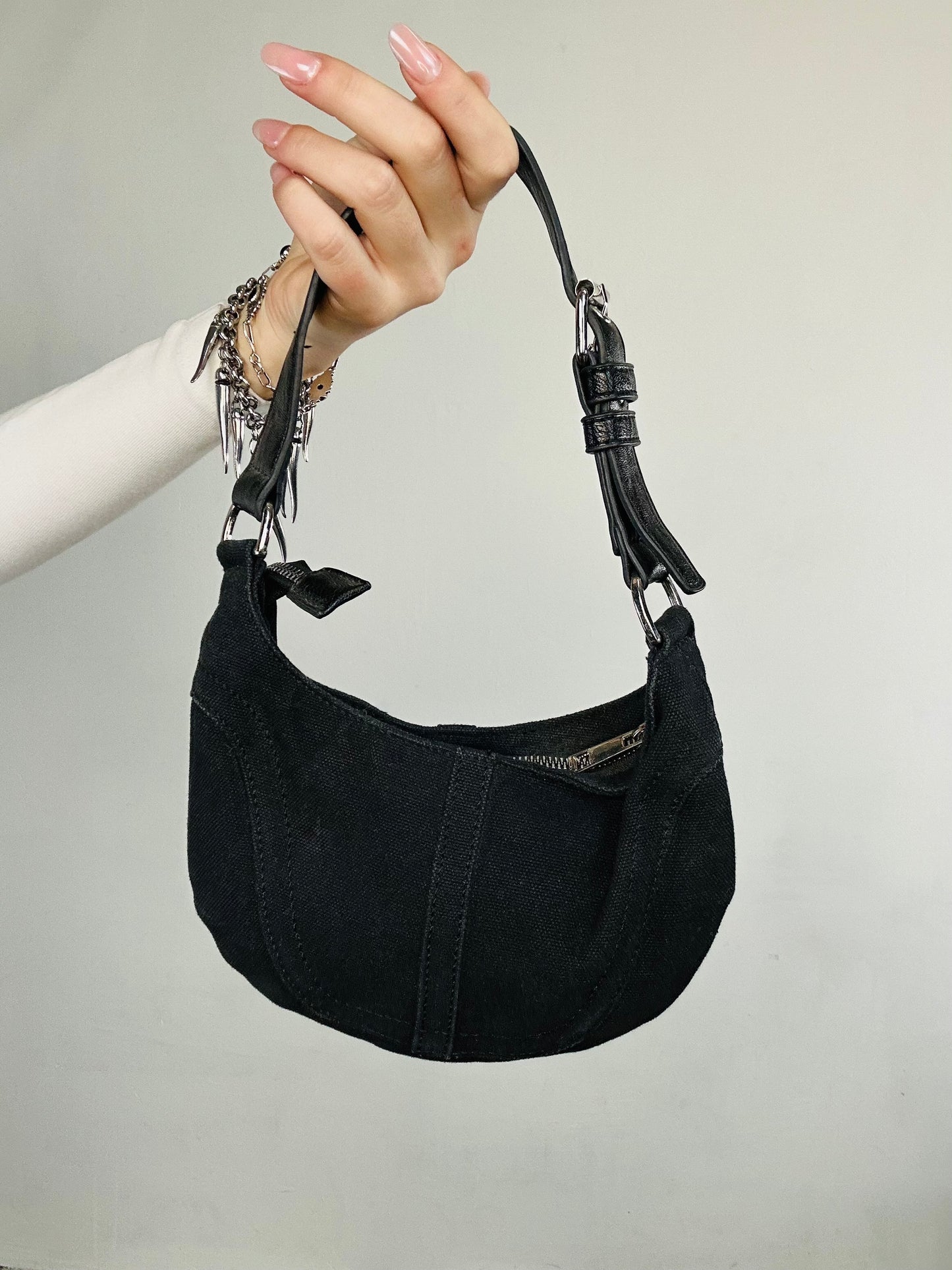 Borsa a Spalla in Denim Nero – Mini Hobo Vintage Y2K