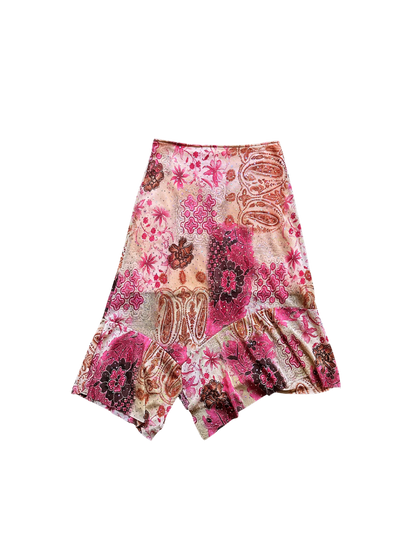 Gonna vintage patchwork con volant asimmetrico e glitter – Rosa & paisley Y2K