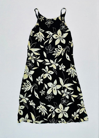 Abito vintage a fiori con spalline incrociate – stampa floreale tropicale