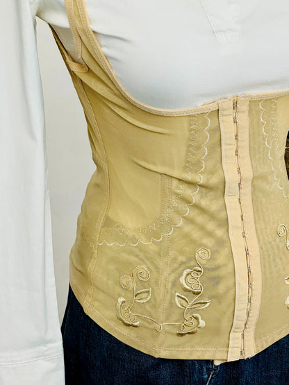 Corsetto steccato vintage in tulle ricamato – color champagne