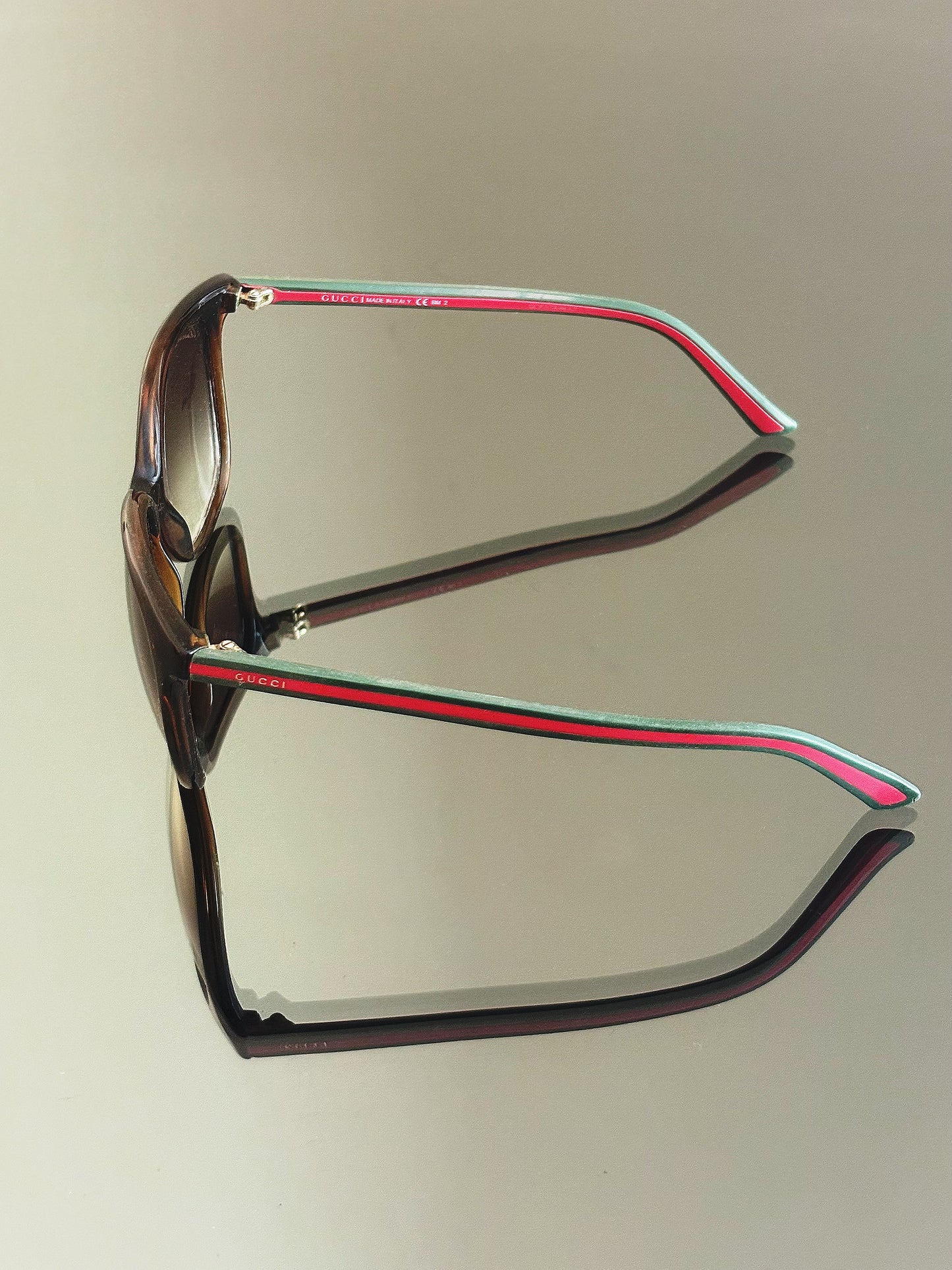 GUCCI - GG 3649/S – Occhiali da sole vintage marroni con Web verde e rosso