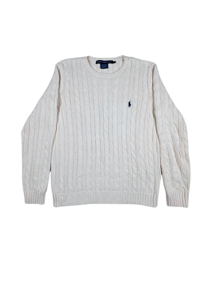 POLO RALPH LAUREN - Pullover bianco panna con trecce