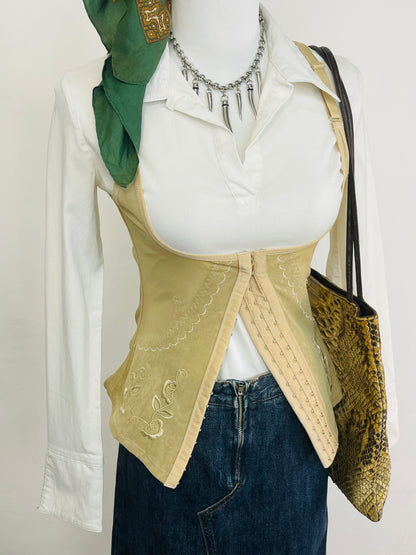 Corsetto steccato vintage in tulle ricamato – color champagne