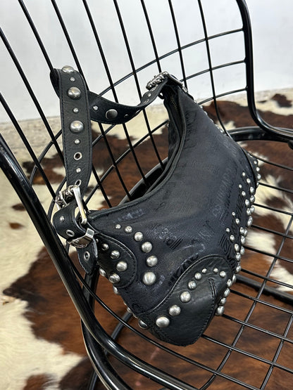 JUST CAVALLI - Borsa hobo a spalla nera borchiata Y2K