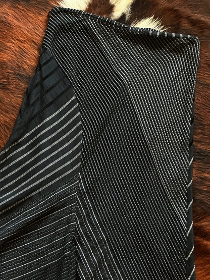 Gonna vintage asimmetrica Made in Italy con righe geometriche e pannello drappeggiato