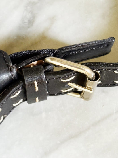 MARELLA– Borsa vintage in pelle nera con impunture a contrasto
