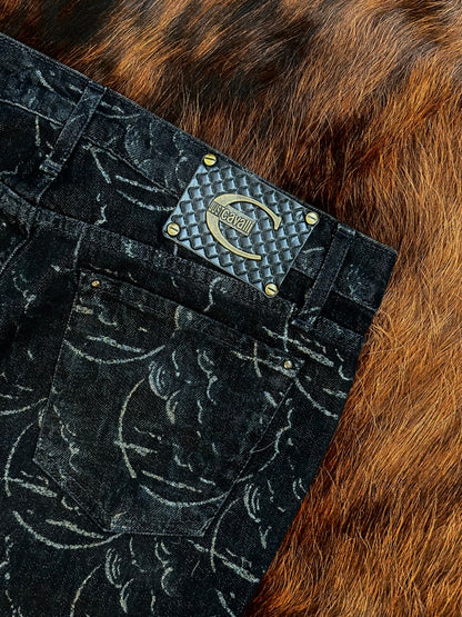 JUST CAVALLI - Pantaloni Black Silver Monogram – Early 2000s