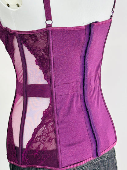Corsetto vintage in micromesh e pizzo color mora