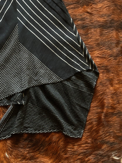 Gonna vintage asimmetrica Made in Italy con righe geometriche e pannello drappeggiato