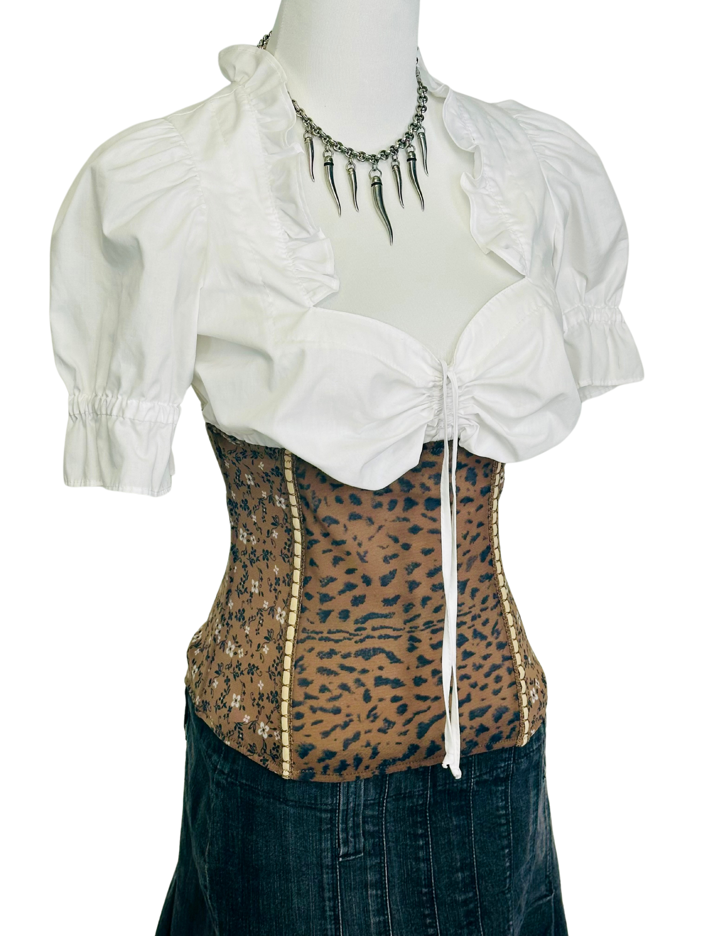 Corsetto sotto seno animalier , micromesh , leopardato a fiori , steccato
