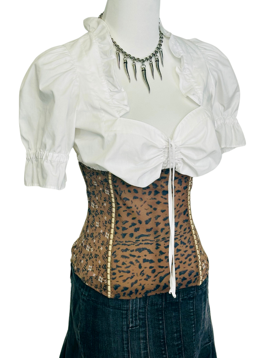 Corsetto sotto seno animalier , micromesh , leopardato a fiori , steccato