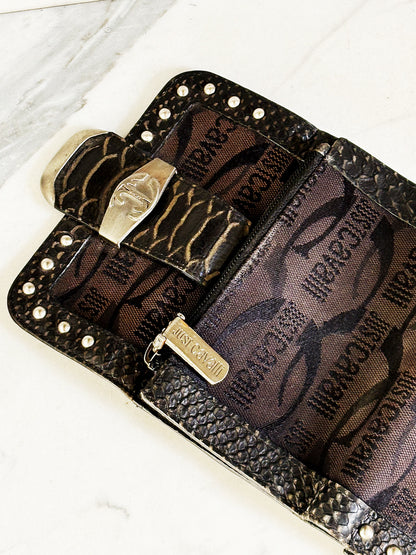 JUST CAVALLI - Portafoglio vintage Y2K monogram con borchie e dettagli animalier