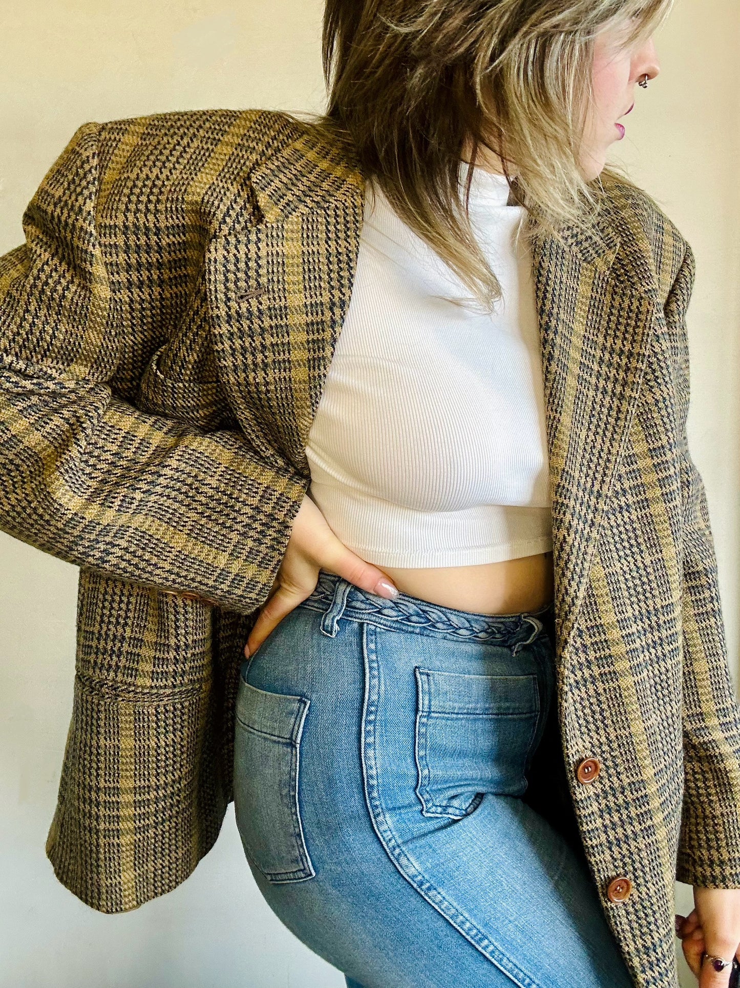 Blazer in pura lana vergine tartan