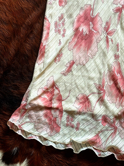 Gonna midi vintage floreale con fondo ondulato – Rosa cipria & panna | Y2K Romantic