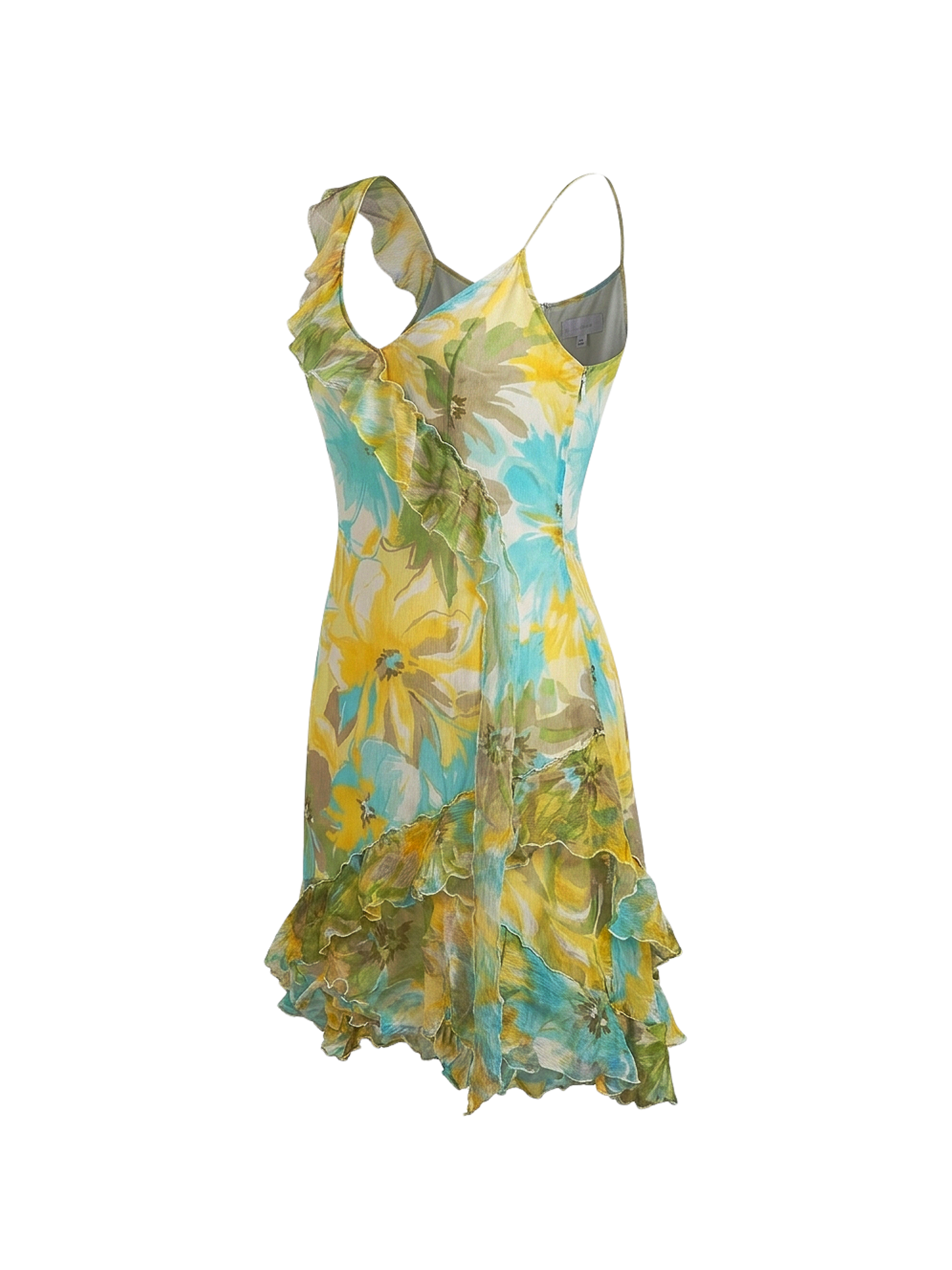 Abito in seta floreale con ruches asimmetriche – Y2K romantic mood